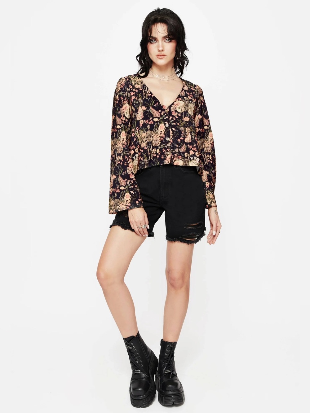 NWT Disturbia Pixie Floral Print Button Up Blouse Top US 2 / UK 6 - Picture 3 of 5